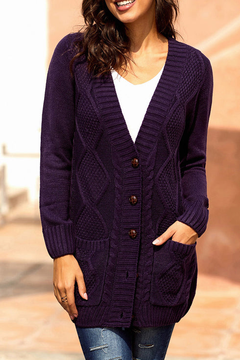 Front Pocket And Buttons Closure Cardigan